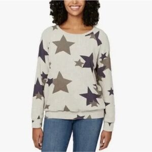 Buffalo by David‎ Bitton Soft Cozy Crewneck Sweater Tan Stars Sz XXL Banded Hem